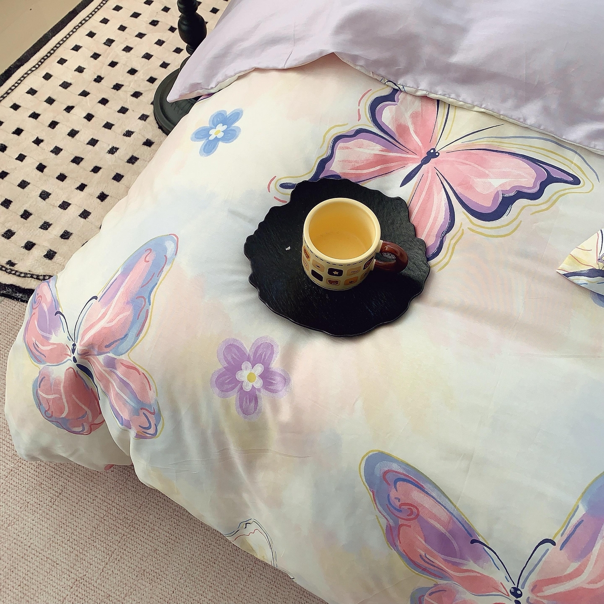 91家纺网 家纺一手货源 找家纺 奈萝家纺 2025新款亲肤小清新全棉四件套 紫蝶