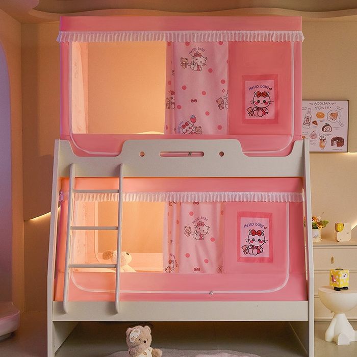 91家纺网 家纺一手货源 找家纺 迪凡保罗2025新款2504专版印花遮光帘上下铺子母蚊帐-常规款 俏皮猫