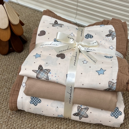 91家纺网 家纺一手货源 找家纺 （总）荣轩 2024新款全棉印花双层纱四件套 皱皱纱花边款