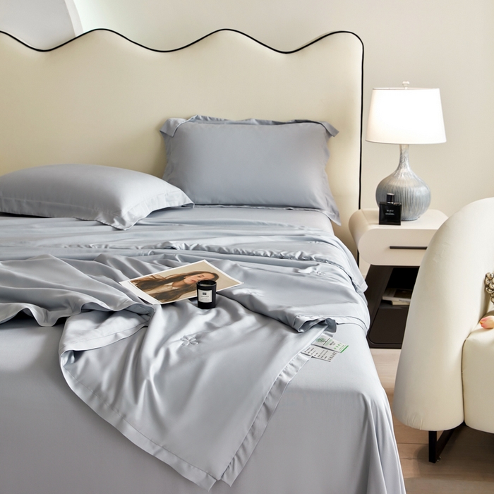 91家纺网 家纺一手货源 找家纺 天瑜家纺 2025新款纯色天丝夏被 浅灰