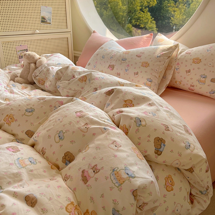 91家纺网 家纺一手货源 找家纺 2025耀达新款舒适水洗棉印花四件套 软萌西高地-印花