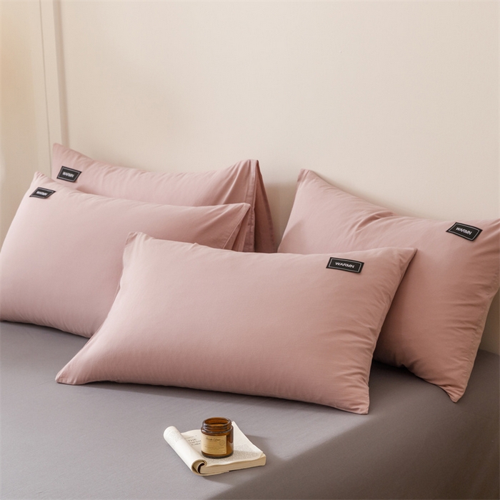 91家纺网 家纺一手货源 找家纺 趣色家纺 2025新款全棉双拼纯色四件套 香芋+浅灰