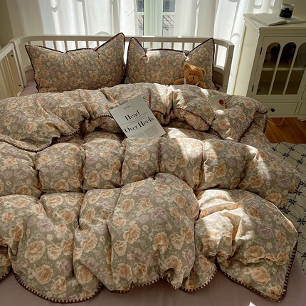 91家纺网 家纺一手货源 找家纺 （总）三朵 2025新款全棉双层纱三角针四件套