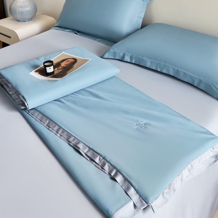 91家纺网 家纺一手货源 找家纺 天瑜家纺 2025新款纯色天丝夏被 星兰+灰