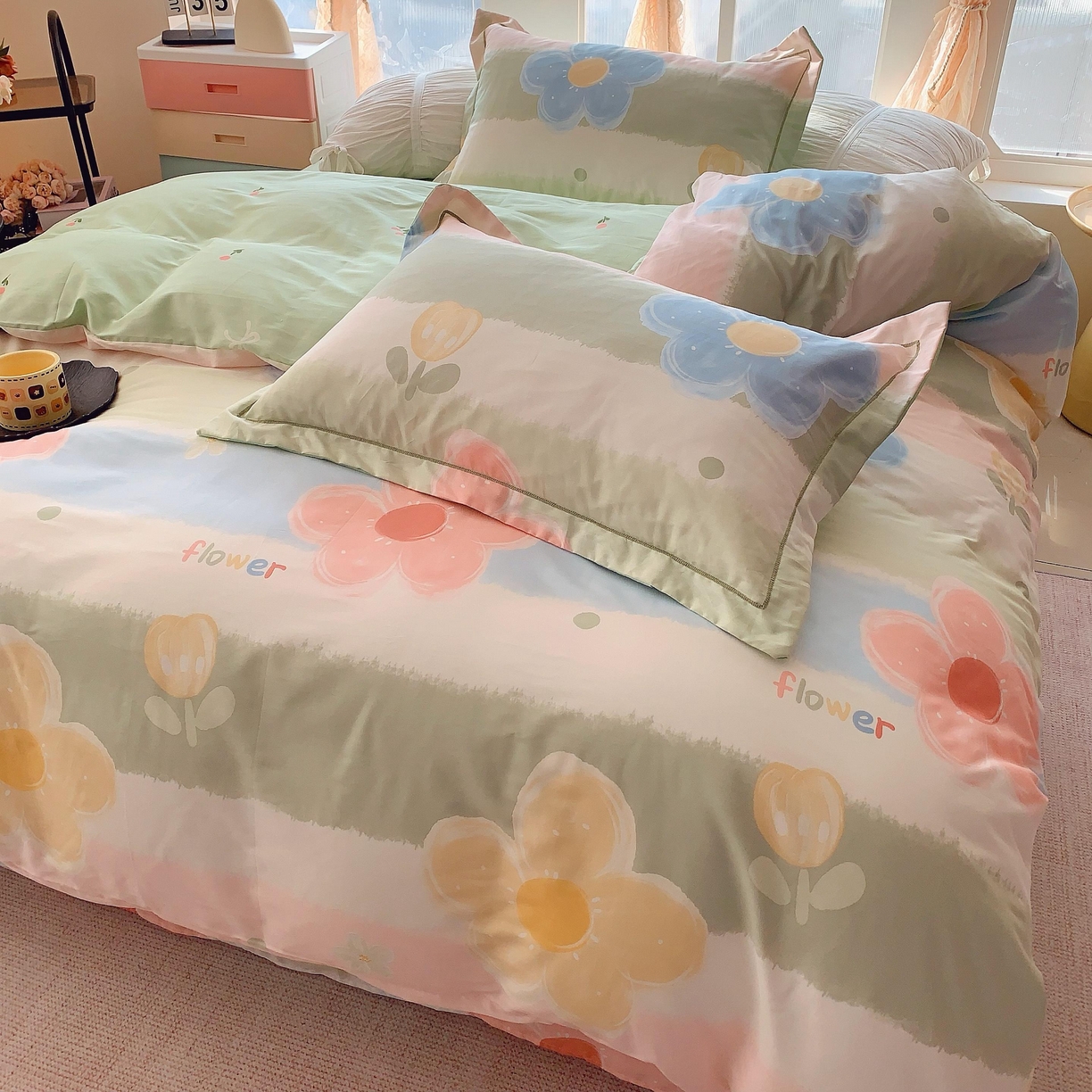 91家纺网 家纺一手货源 找家纺 奈萝家纺 2025新款亲肤小清新全棉四件套 莫奈油画