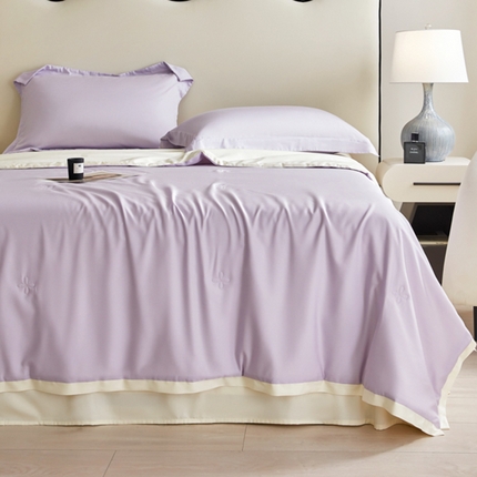 天瑜家纺 2025新款纯色天丝夏被 烟灰紫+米黄