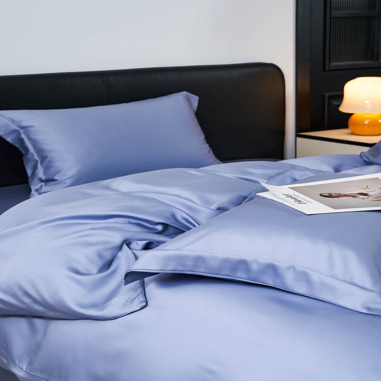 91家纺网 家纺一手货源 找家纺 顾家家居 2025新款纯色兰精天丝四件套 冰山蓝