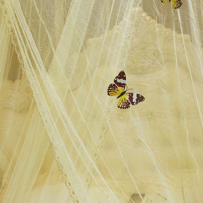 91家纺网 家纺一手货源 找家纺 宝莱利 2025年新款圆顶吊顶蚊帐-蝴蝶梦圆顶 米黄