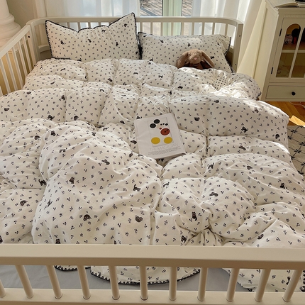 91家纺网 家纺一手货源 找家纺 三朵 2025新款全棉双层纱三角针四件套 柠初