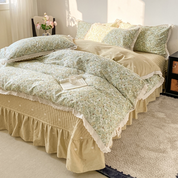 91家纺网 家纺一手货源 找家纺 梦可莱家居 2025新款全棉韩版蕾丝边床盖四件套 生活