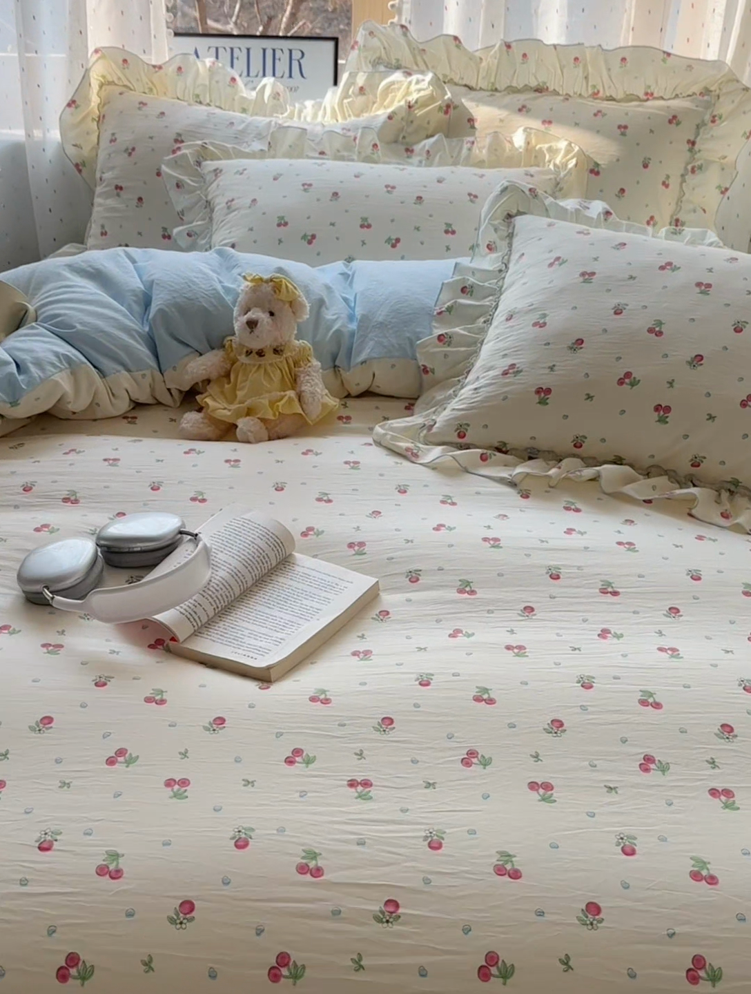 91家纺网 家纺一手货源 找家纺 轻奢坊 2025新款水洗棉密拷花边款 四件套 小樱桃