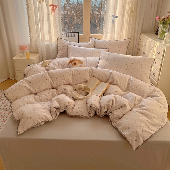 91家纺网 家纺一手货源 找家纺 （总）雅居纺家纺 2025新款全棉贝壳边双层纱四件套