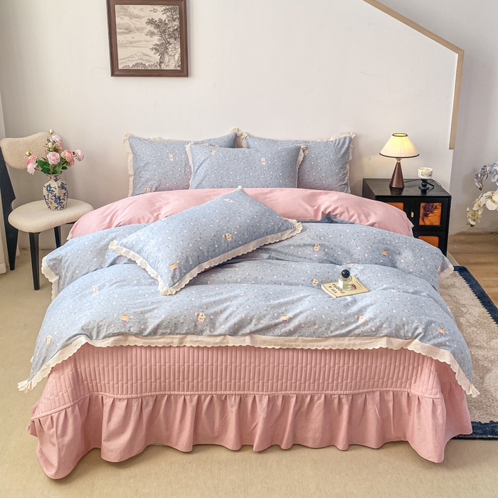 91家纺网 家纺一手货源 找家纺 梦可莱家居 2025新款全棉韩版蕾丝边床盖四件套 懂你