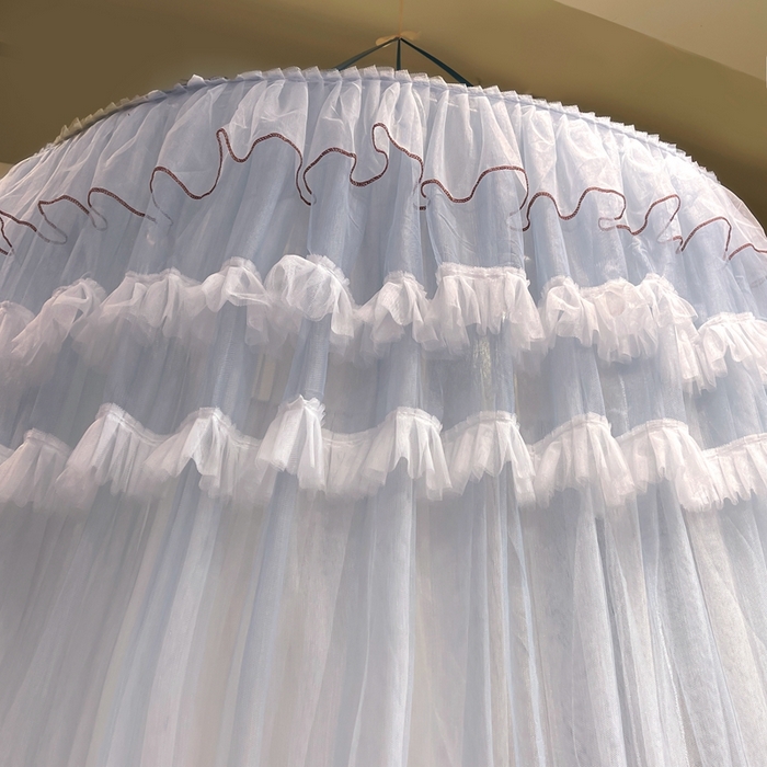 91家纺网 家纺一手货源 找家纺 宝莱利 2025年新款圆顶吊顶蚊帐-唯美 灰蓝色