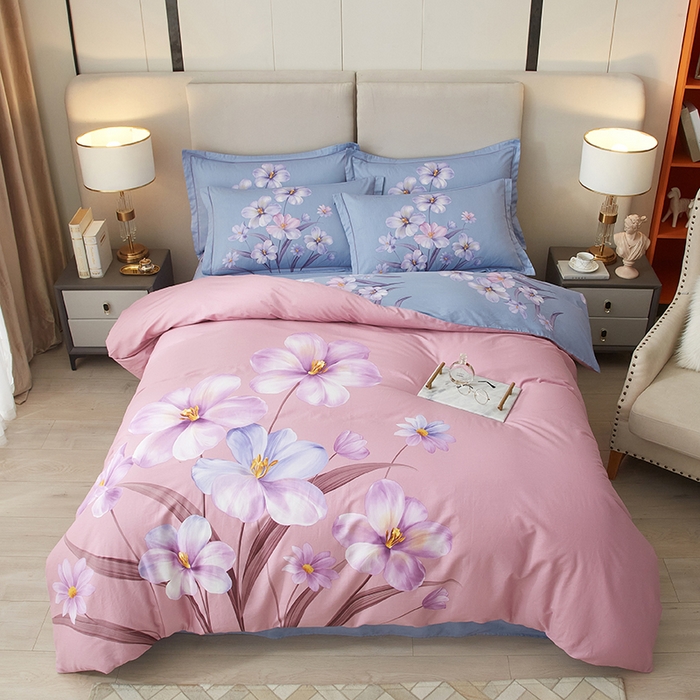 91家纺网 家纺一手货源 找家纺 启航家居2025新款春夏直播爆款全棉大版印花四件套 锦上繁花粉