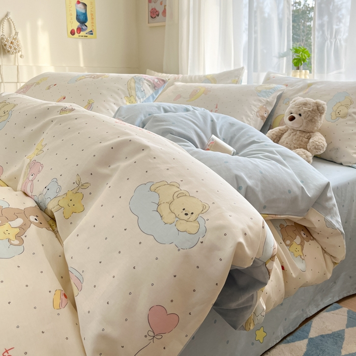 91家纺网 家纺一手货源 找家纺 吉象家纺 2025新款高支密全棉印花四件套12868跑量款 晚安小熊