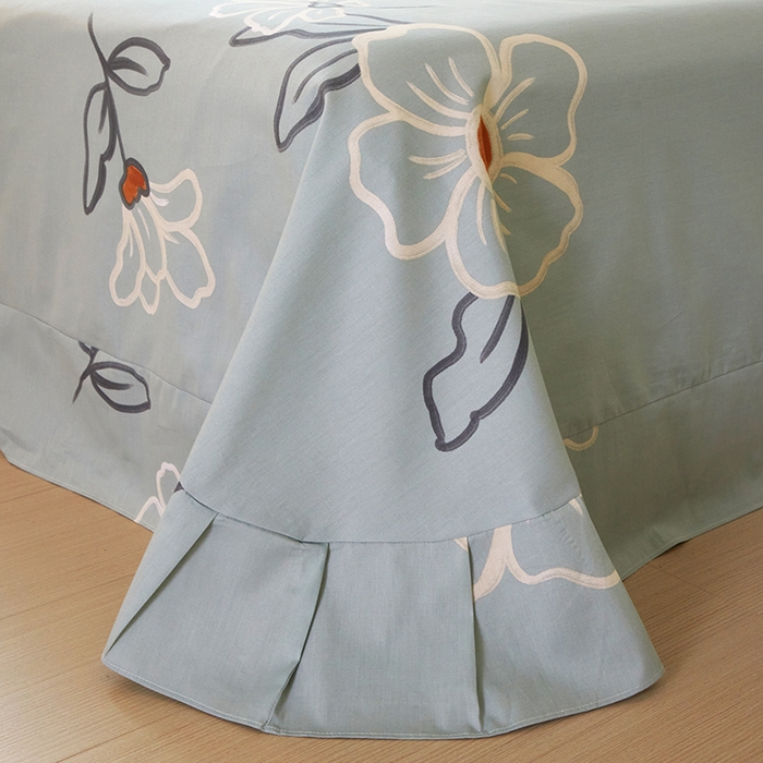 91家纺网 家纺一手货源 找家纺 启航家居2025新款春夏直播爆款全棉大版印花四件套 绒朵绿