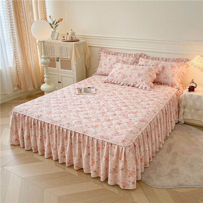 91家纺网 家纺一手货源 找家纺 十个点2025新款针织棉 夹棉床笠式床裙床头罩系列  锦簇玫瑰