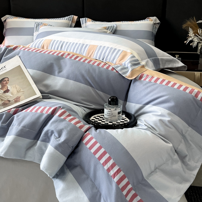 91家纺网 家纺一手货源 找家纺 新方向 2025新款全棉长绒棉数码印花四件套-布拉格之恋 布拉格之恋-爵士灰