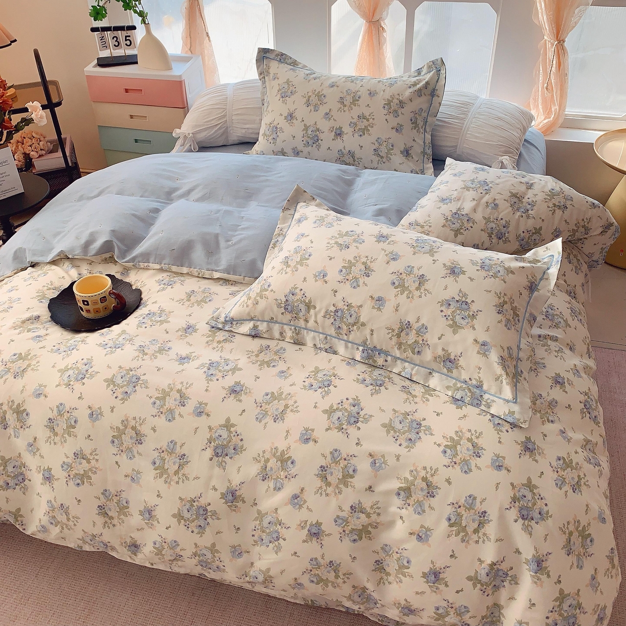 91家纺网 家纺一手货源 找家纺 奈萝家纺 2025新款亲肤小清新全棉四件套 又见江南