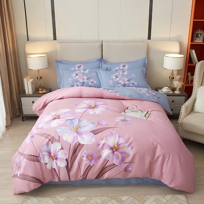 91家纺网 家纺一手货源 找家纺 启航家居2025新款春夏直播爆款全棉大版印花四件套 锦上繁花粉