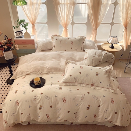 奈萝家纺 2025新款亲肤小清新全棉四件套 布朗熊