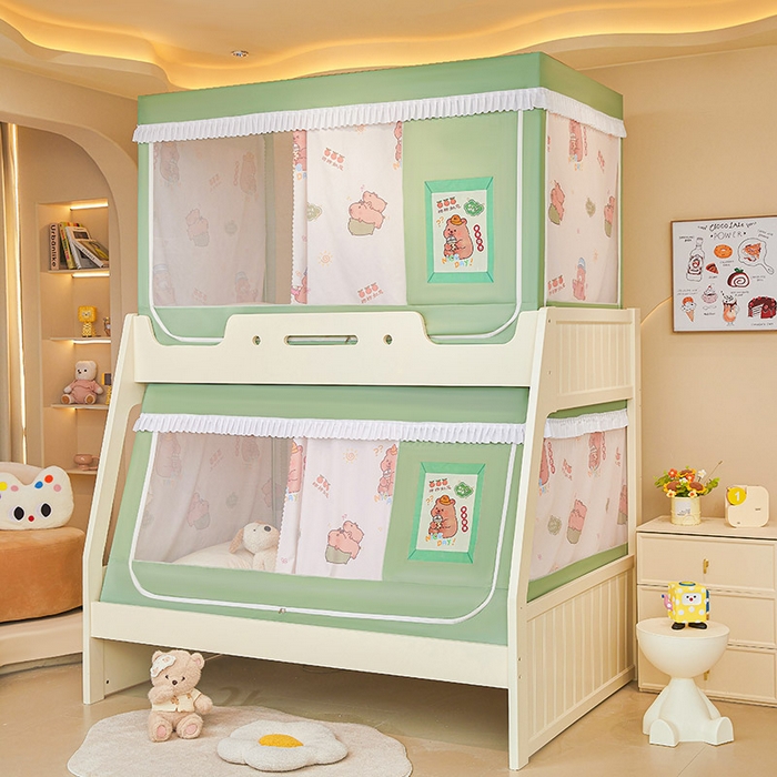 91家纺网 家纺一手货源 找家纺 2025新款常规款子母印花遮光蚊帐 呆萌豚豚