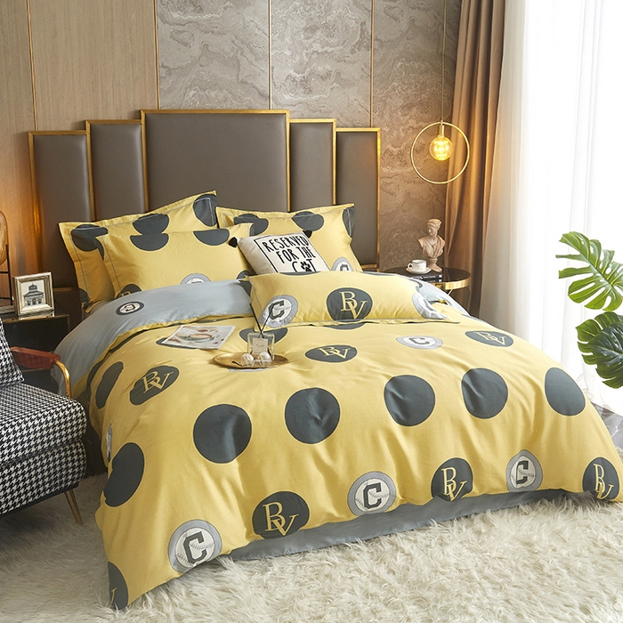 91家纺网 家纺一手货源 找家纺 启航家居2025新款春夏直播爆款全棉大版印花四件套 极简