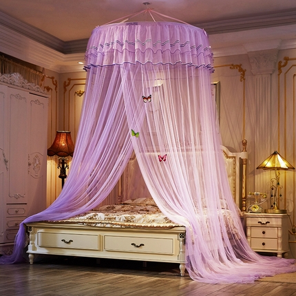91家纺网 家纺一手货源 找家纺 宝莱利 2025年新款1.5米直径圆顶吊顶落地蚊帐-芳华 紫色