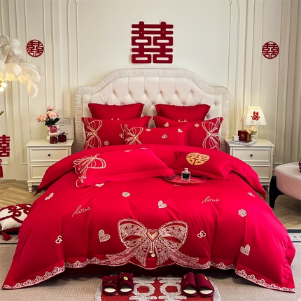 91家纺网 家纺一手货源 找家纺 （总）欧乐蒂 2025新款亲肤棉刺绣婚庆四件套