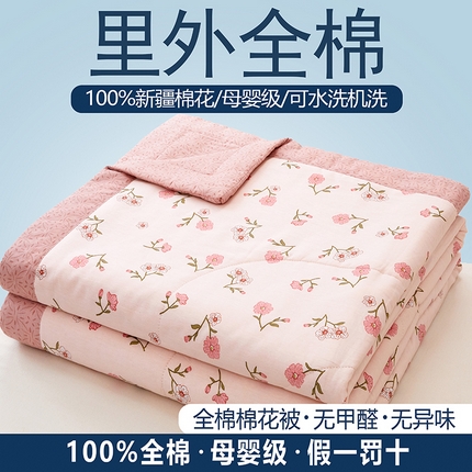 尊妙被业 2025新款里外全棉印花棉花被纯棉夏被夏凉被全棉棉花夏凉被春意悠悠-粉