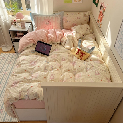 91家纺网 家纺一手货源 找家纺 丽涵 2025新款全棉13372小清新印花四件套 大耳兔子