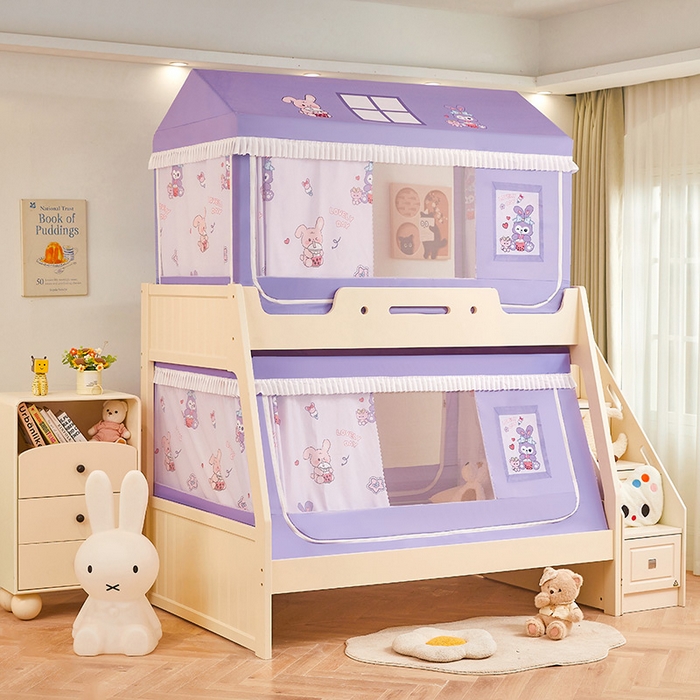 91家纺网 家纺一手货源 找家纺 迪凡保罗蚊帐 2025新款2504专版印花遮光帘上下铺子母蚊帐-城堡款 奶萌兔兔