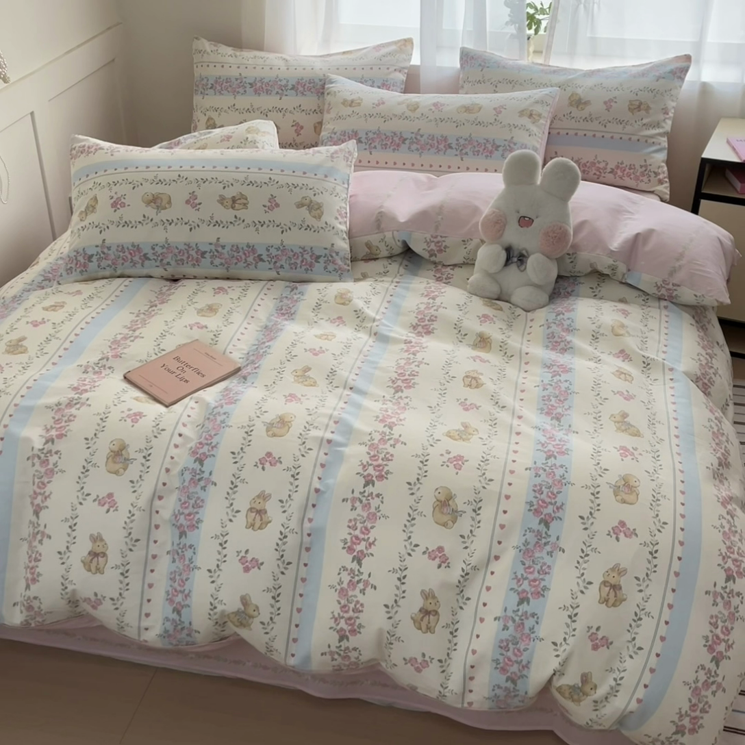 91家纺网 家纺一手货源 找家纺 吉象家纺 2025新款高支密全棉印花四件套12868跑量款 碎花小兔