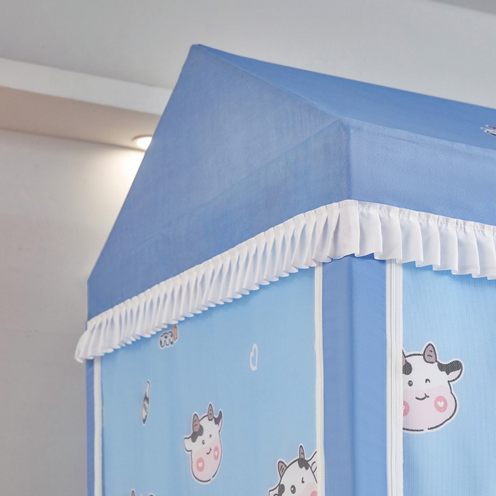 91家纺网 家纺一手货源 找家纺 迪凡保罗蚊帐 2025新款2504专版印花遮光帘上下铺子母蚊帐-城堡款 快乐牛牛