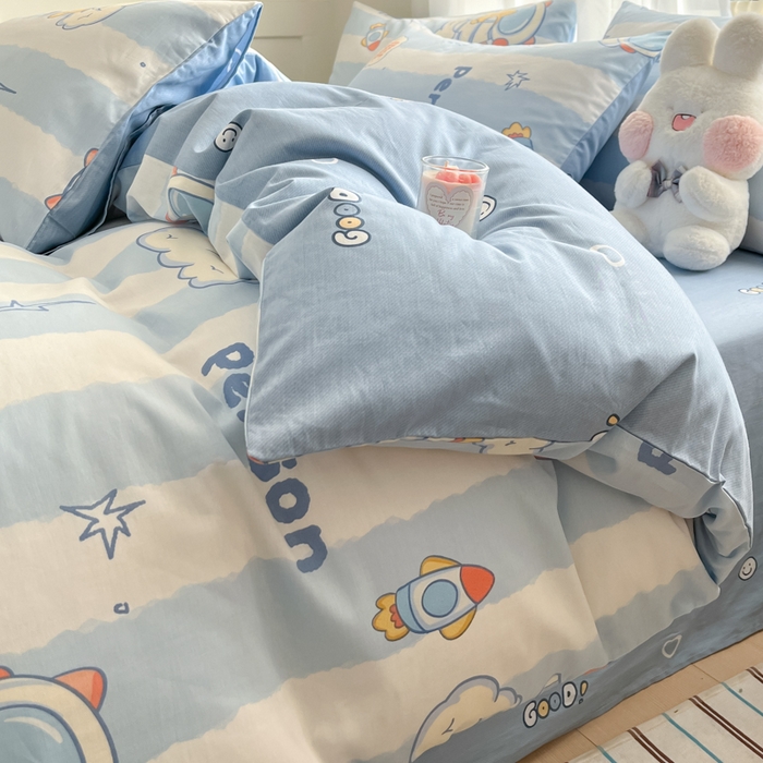 91家纺网 家纺一手货源 找家纺 吉象家纺 2025新款高支密全棉印花四件套12868跑量款 遨游星际