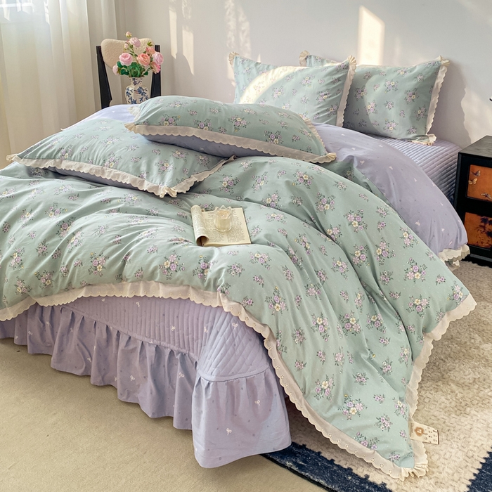 91家纺网 家纺一手货源 找家纺 梦可莱家居 2025新款全棉韩版蕾丝边床盖四件套 罗兰