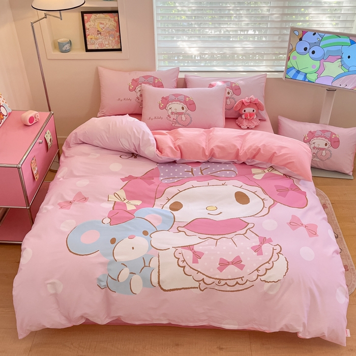 91家纺网 家纺一手货源 找家纺 金爱家 2025新款纯棉数码印花大阪三丽鸥四件套 D公主美乐蒂