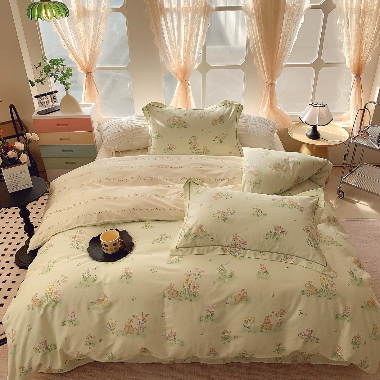 91家纺网 家纺一手货源 找家纺 奈萝家纺 2025新款亲肤小清新全棉四件套 花小兔