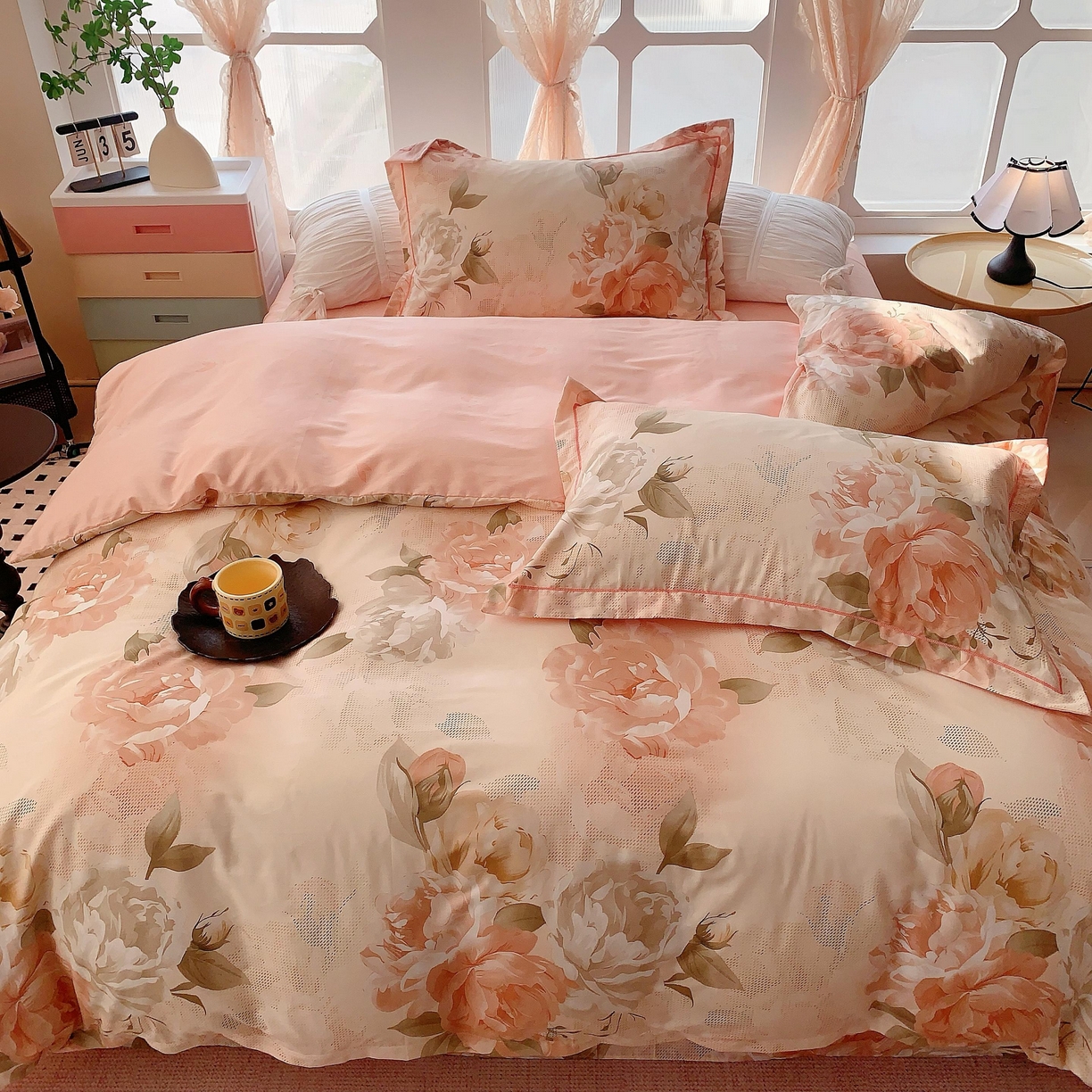 91家纺网 家纺一手货源 找家纺 奈萝家纺 2025新款亲肤小清新全棉四件套 唐代牡丹