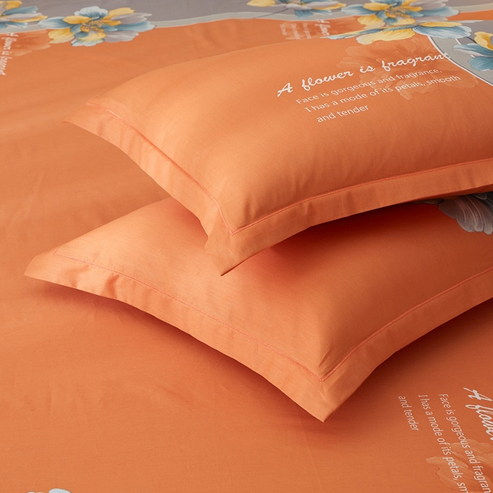 91家纺网 家纺一手货源 找家纺 启航家居2025新款春夏直播爆款全棉大版印花四件套 沐雅清风桔