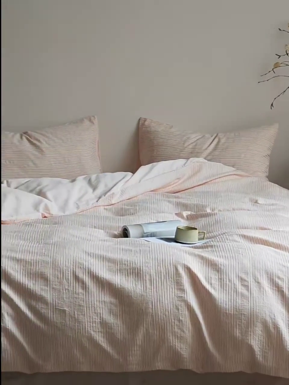 91家纺网 家纺一手货源 找家纺 （总）小春日和 2025新款高端民宿风纯棉四件套特殊工艺全棉被套人字纹棉1.8床笠纯色双人床单加大笠