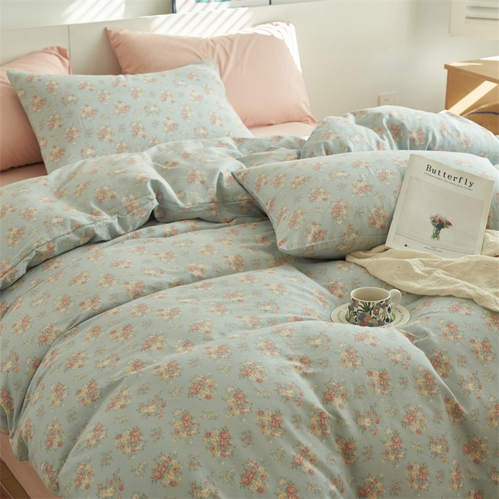 91家纺网 家纺一手货源 找家纺 趣色家纺 2025新款A类全棉双层纱印花四件套 清秋兰