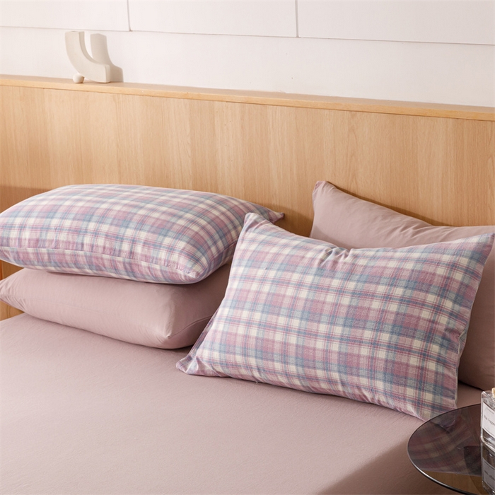 91家纺网 家纺一手货源 找家纺 趣色家纺 2025新款全棉色织水洗棉四件套 丁香格