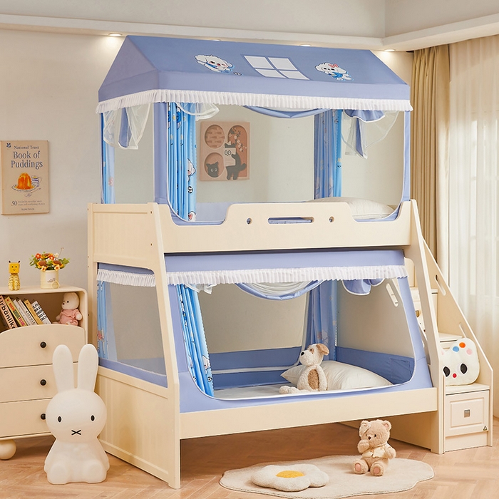 91家纺网 家纺一手货源 找家纺 迪凡保罗蚊帐 2025新款2504专版印花遮光帘上下铺子母蚊帐-城堡款 可爱狗狗