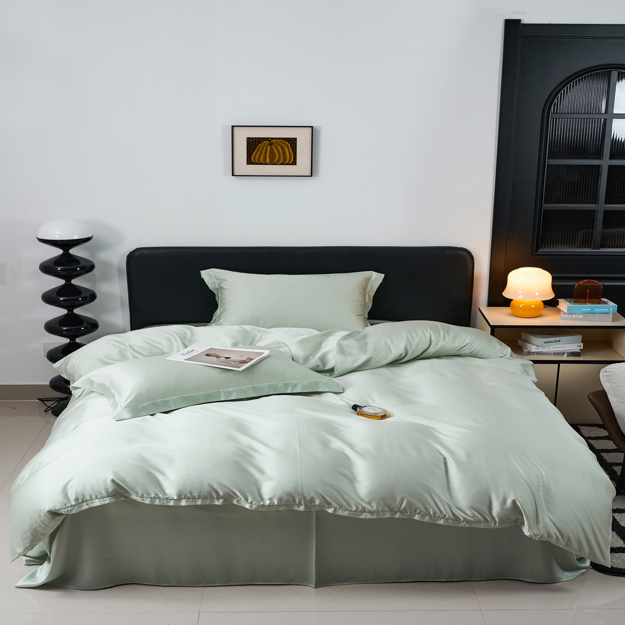 91家纺网 家纺一手货源 找家纺 顾家家居 2025新款纯色兰精天丝四件套 春日绿