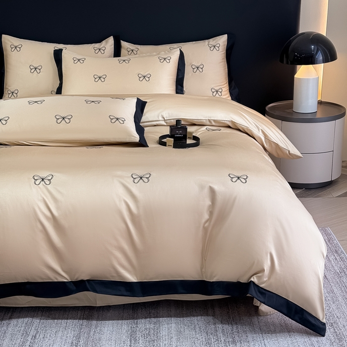 91家纺网 家纺一手货源 找家纺 KA家纺2025春夏新款全棉绣花四件套 雨蝶系列 雨蝶香槟