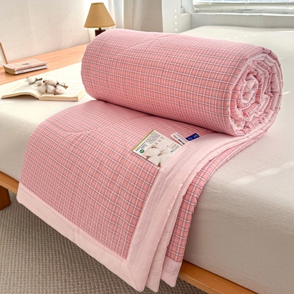 金泰莱 2025新款里外全棉手包边棉花夏被 胭脂格子