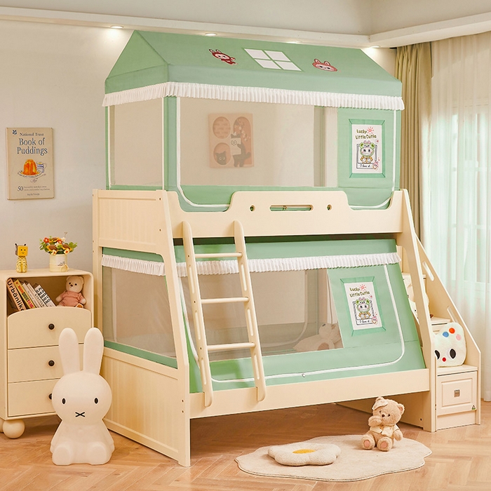 91家纺网 家纺一手货源 找家纺 迪凡保罗蚊帐 2025新款2504专版印花遮光帘上下铺子母蚊帐-城堡款 潮玩俱乐部