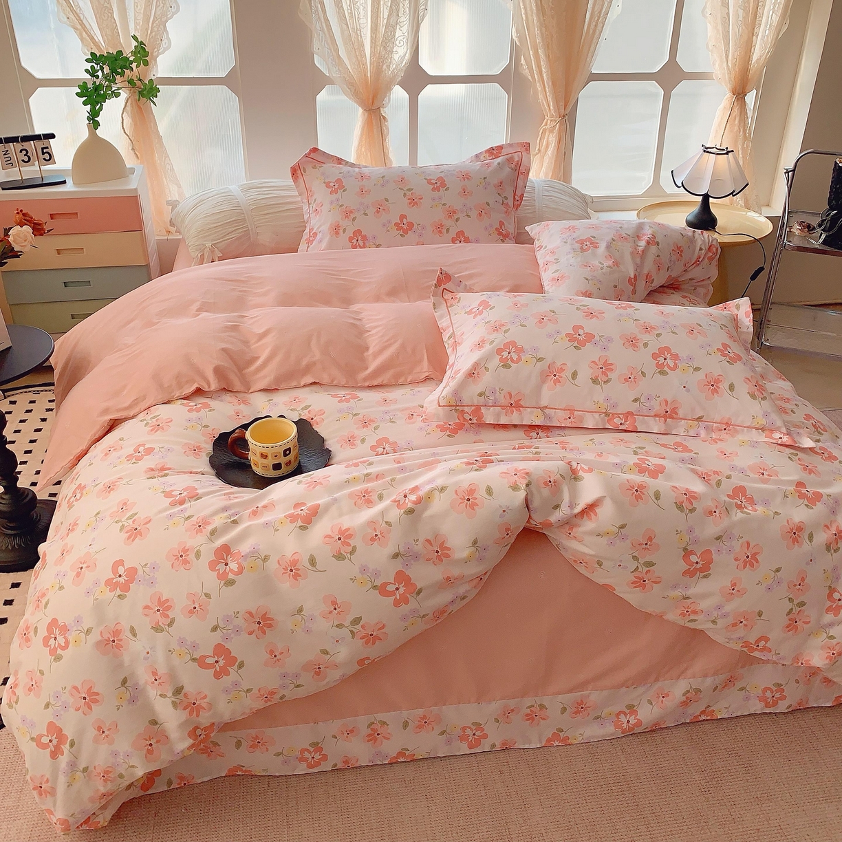 91家纺网 家纺一手货源 找家纺 奈萝家纺 2025新款亲肤小清新全棉四件套 芬芳粉